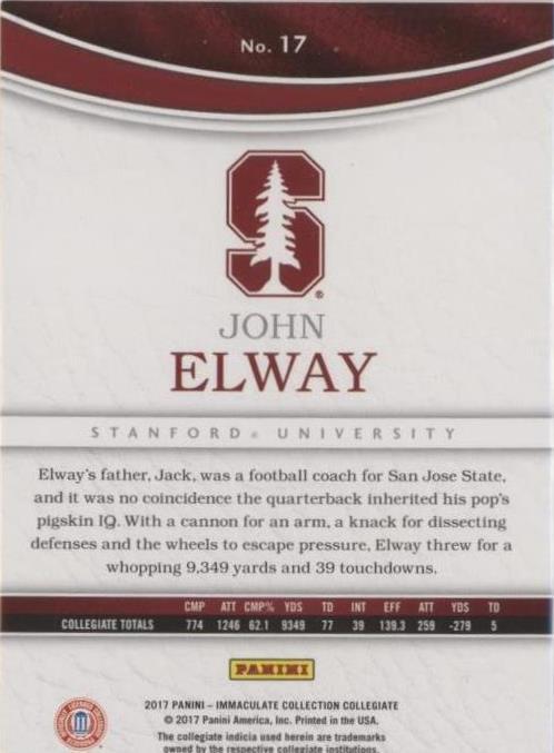 2017 Panini Immaculate Collection Collegiate John Elway #17
