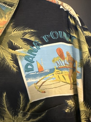 Tommy Bahama Button Shirt Mens XL Black With Cali Beach Towns 100% SILK - Picture 4 of 8