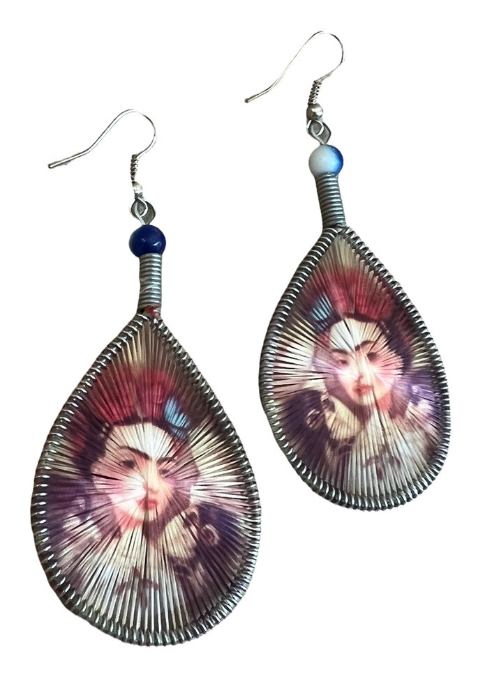 Frida Kahlo Monkey Handmade Earring 3” Graphic Silk Thread