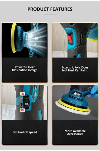 6 Gears Cordless Car Polisher Machine Electric Machines for Makita Battery - Imagen 5 de 6