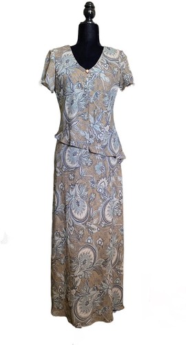 Vintage 90s Positive Attitude Jacobean Floral Print Maxi Dress Top Faux Set 8P 8 - Picture 1 of 7