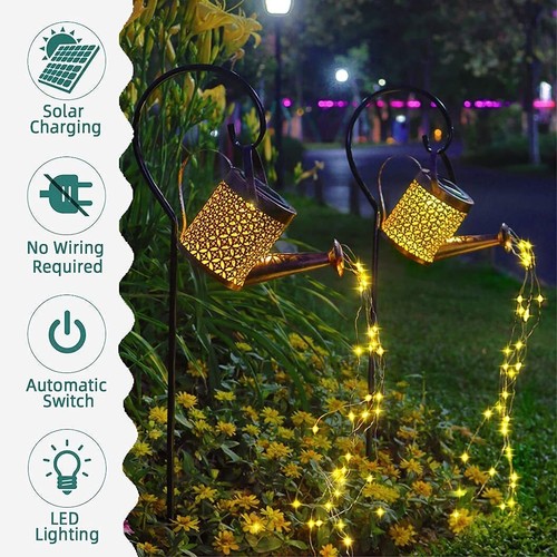 Solar Watering Can with Lights Solar Lanterns Outdoor Hanging Garden Yard Decor - Picture 2 of 19