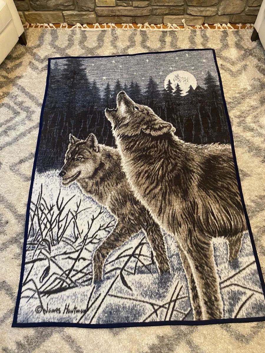 Biederlack Wolf Blanket Vintage Reversible James Hautman Throw 73