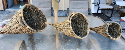 Lot Of 3 Vintage Horn Of Plenty Vine Woven Grapes Fall Decor - Picture 1 of 9