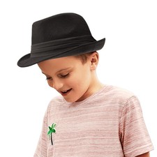 Kids-Boys Short-Brim Frdoras-Trilby-Hat Classic 20s Felt Gangster-Manhattan-H...
