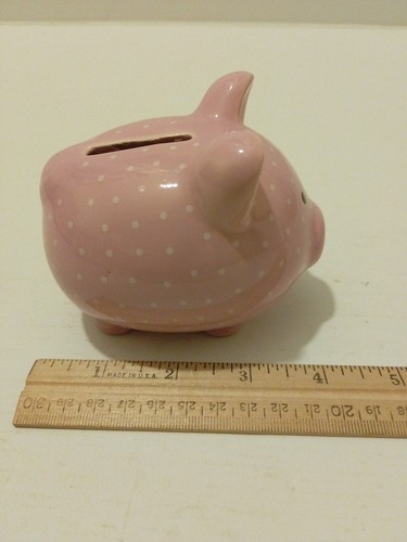 Rosa Keramik Schwein Sparschwein mit weißen Tupfen - Bild 6 von 11