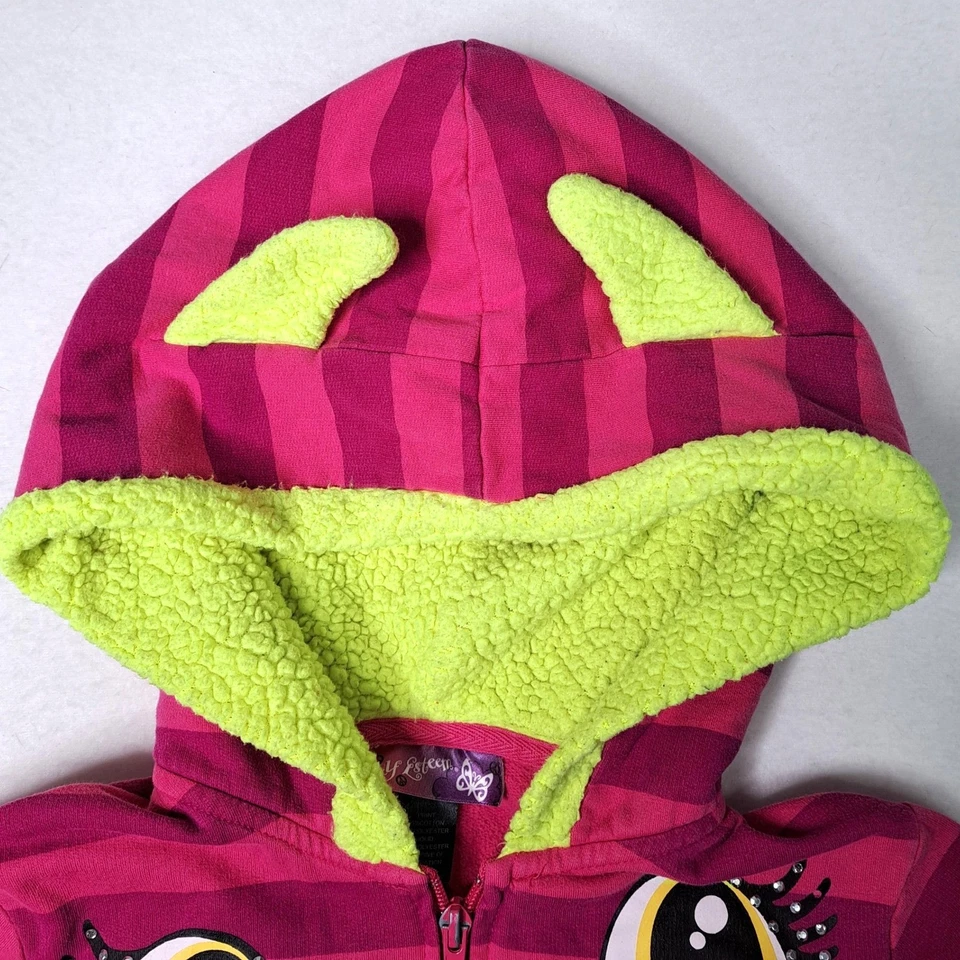 Sudadera con Capucha Autoestima Niños M Niñas Monstruo Rayas Cremallera Chaqueta Verde Rosa Lima Foto 3 de 4