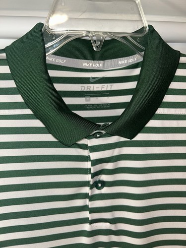 Nike Golf Men's (M) Dri-Fit Green White Logo Striped Short Sleeve Polo Shirt - Picture 4 of 5