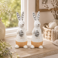 2Er- Hase Mit Ei Creme-Braun Glasiertem Steingut Gefertigt -706553
