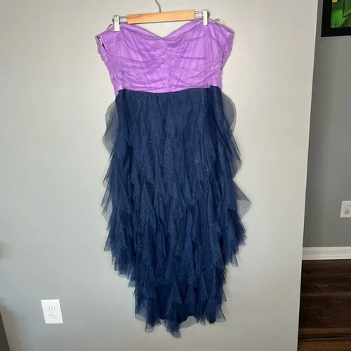 NWT DEB x Vintage Y2K Strapless Shimmer Hi Low Chiffon Ruffle Dress Size 20 - Picture 3 of 9