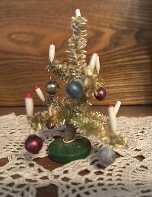 Vintage Doll House Bottle Brush 3 Christmas Tree Mini Ornaments Candles