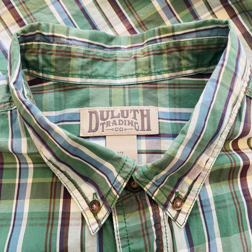 Duluth Trading Co BBQ Untucked Button Shirt Mens XL Green Plaid Short Sleeved - Picture 5 of 9
