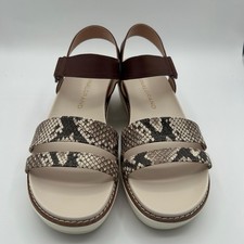 New Cole Haan OG Peyton Flatform Pecan Leather Sandal Snake Print Size 10B