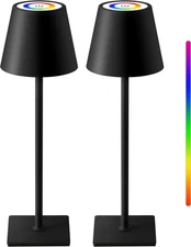 2 Pack Cordless Table Lamp, RGB Color Stepless Dimming Up, 4000Mah Battery Opera