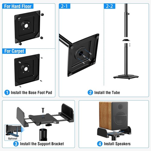 Universal Speakers Stands Pair 34" to 43.3" Height Adjustable Holds Bookshelf S - Picture 8 of 9