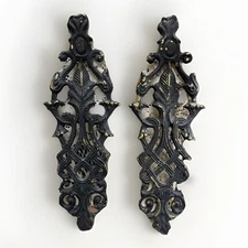 VINTAGE Pair SOLID BRASS WALL PEDIMENT DECOR  SCROLLED WALL ART 12”x 4.25”