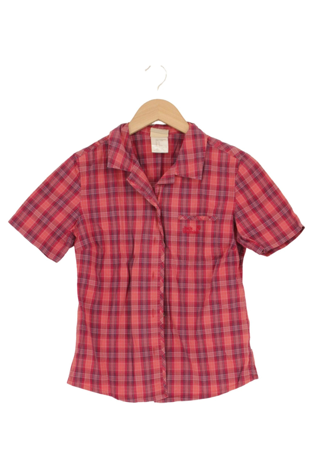 JACK WOLFSKIN Damen Hemdbluse Rot Kariert Gr. 36/S Outdoor Kurzarm
