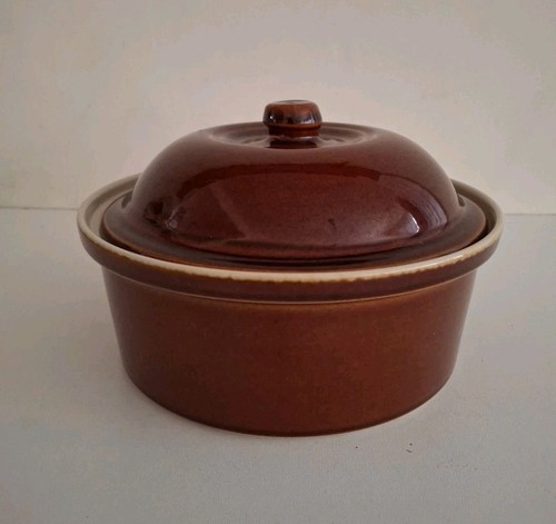 Oval Brown Treacle Glazed Vintage Casserole Lidded Dish 2 Pints Retro 20x12cm - Picture 2 of 18