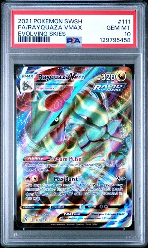 2021 POKEMON SWORD & SHIELD EVOLVING SKIES #111 FULL ART/RAYQUAZA VMAX PSA 10
