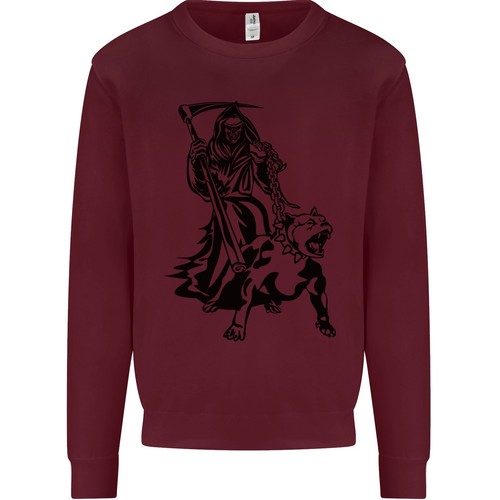 Pitbull Grim Reaper Dog Skull Satan Demon Kids Sweatshirt Jumper - Picture 3 of 31