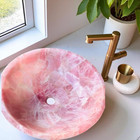 24" Rose Quartz Gemstone Wash Basin kitchen Hotel Sink For Housewarming Decors