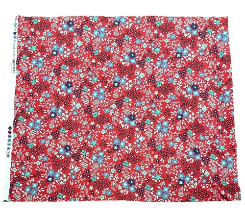Vintage Baumwolle Quilten Stoff rot blau aqua weiß kleine Blumen 17” x 21” - Bild 4 von 6