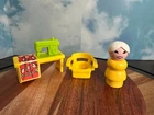 Vintage Fisher Price Little People Grandma & yellow Sewing Machine & Chair