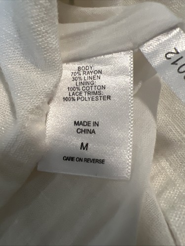 New York & Company Linen Blend Crochet Detail Dress Sz M Cap Sleeve Lined Boho - Picture 9 of 9