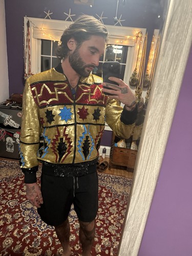 Vintage 80s Sequin Bomber Jacket Aztec  - Picture 8 of 8