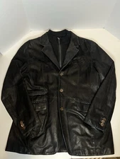 Gimo’s Men’s Black Leather Jacket Coat L / XL Made In Italy