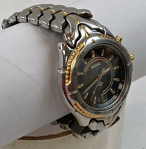 Vtg Seiko Kinetic Watch Mens 5M42-0B09 Sports 100 2 Tone Works  Needs Servicing