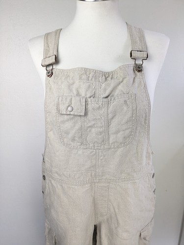 Women's XL OVERALLS 100% Linen Gardening Pocket Comfy Bibs Khaki - Picture 14 of 19