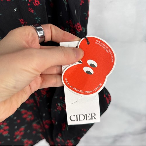 NWT Cider Rose Floral Square Neck Ruffle Curve Mini Dress Black Red Glam Plus 1X - Picture 9 of 11