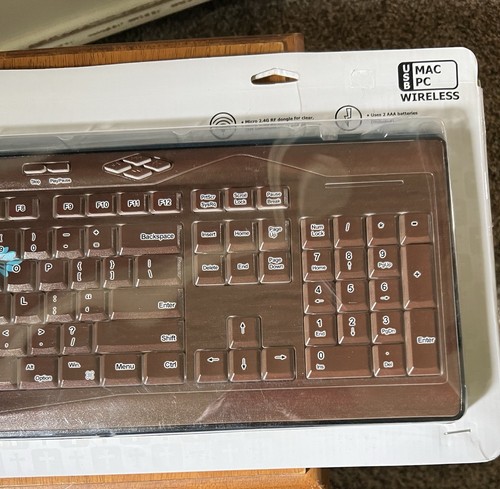 NEW BELIEVETEK WIRELESS KEYBOARD BLUE FLORAL CROSS GRAPHIC BROWN FULL SIZE - Picture 3 of 4