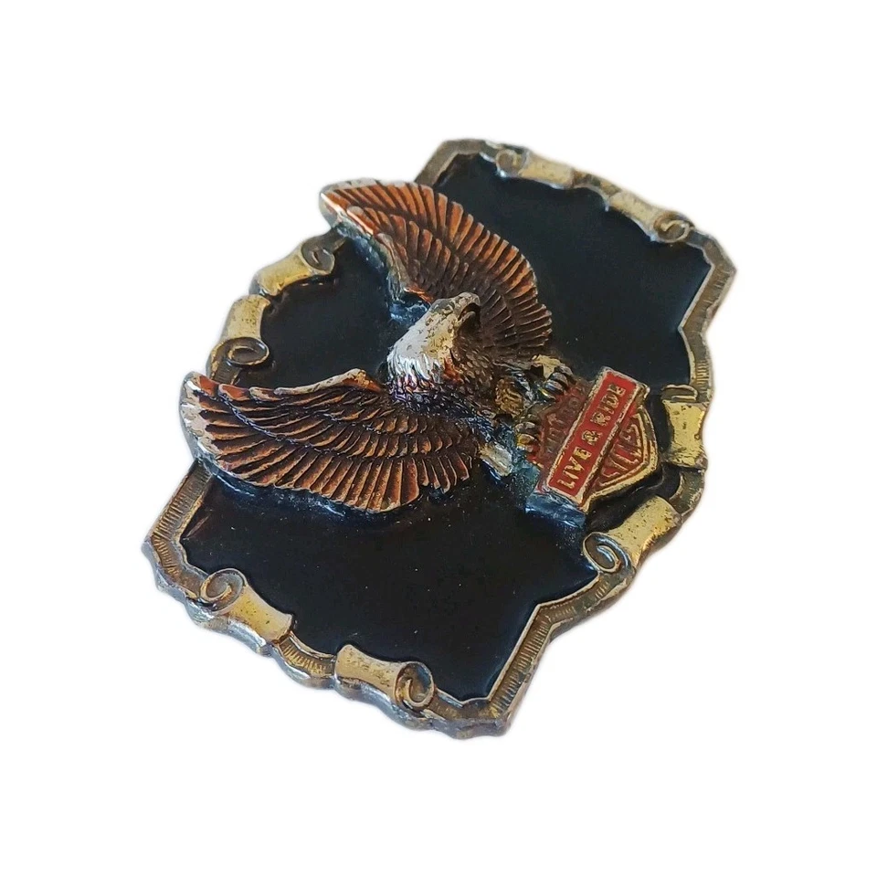 De colección 1984 Great American Belt & Hebilla Motocicletas Live & Ride Logo Eagle Biker Foto 3 de 4