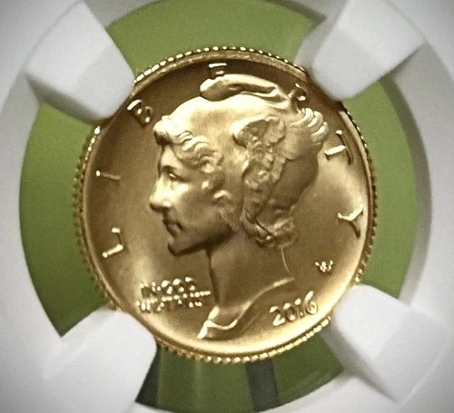 2016-W Mercury Dime Gold NGC SP 70 1/10 Oz US Mint 10C w/Org Govt Packing