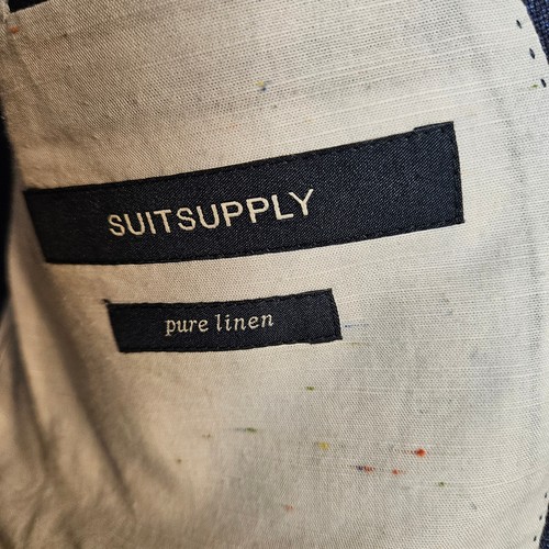 Suitsupply Giacca Blazer Uomo Blu Scuro Lino Angelico Peak Bavero Avana Tg 38 - Foto 13 di 20