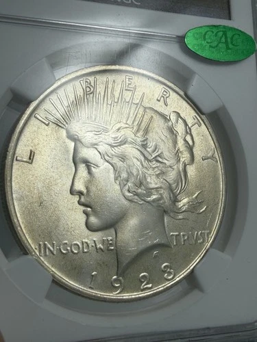 1923 NGC MS65 CAC Peace Dollar - Gem High Grade Bu Green Bean Coin