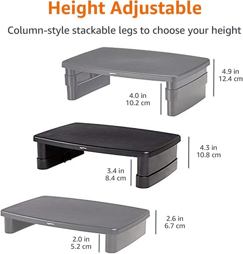 Amazon Basics Height Adjustable Rectangular Computer Monitor Riser Desk Black - Picture 7 of 8