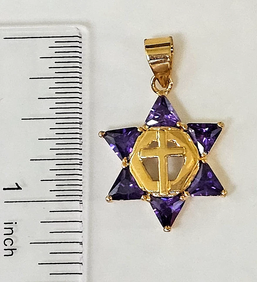 Piedras de amatista natural recubiertas de plata con estrella de David de oro de 14 k Foto 4 de 4