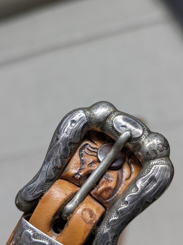 Cinturón hebilla vintage PLATA ESTERLINA TOOLED cuero 34 cuero de vaca WESTERN - Imagen 4 de 20