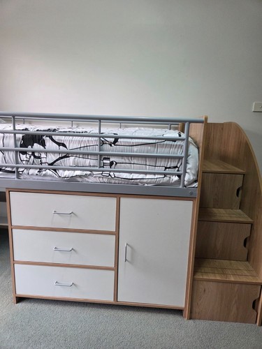 Single Bunk Loft Bed with Pull Out Desk, Storage, Drawers and Steps - Picture 9 of 24