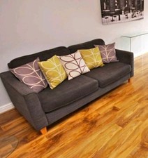 Dark Grey Fabric 3 Seater Sofa Modern Wooden Legs Charcoal Settee 180x80cm