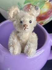 Steiff Early Antique WHITE Miniature Bear 3.5  Long F Ff Button