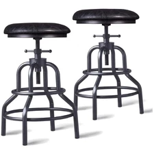 Elegant Black PU Upholstered Swivel Stools, Height Adjustable, Set of 2