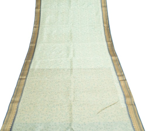 Sushila Vintage White Scrap Saree 100%Pure Silk Printed Floral Sari Craft Fabric - Picture 6 of 9