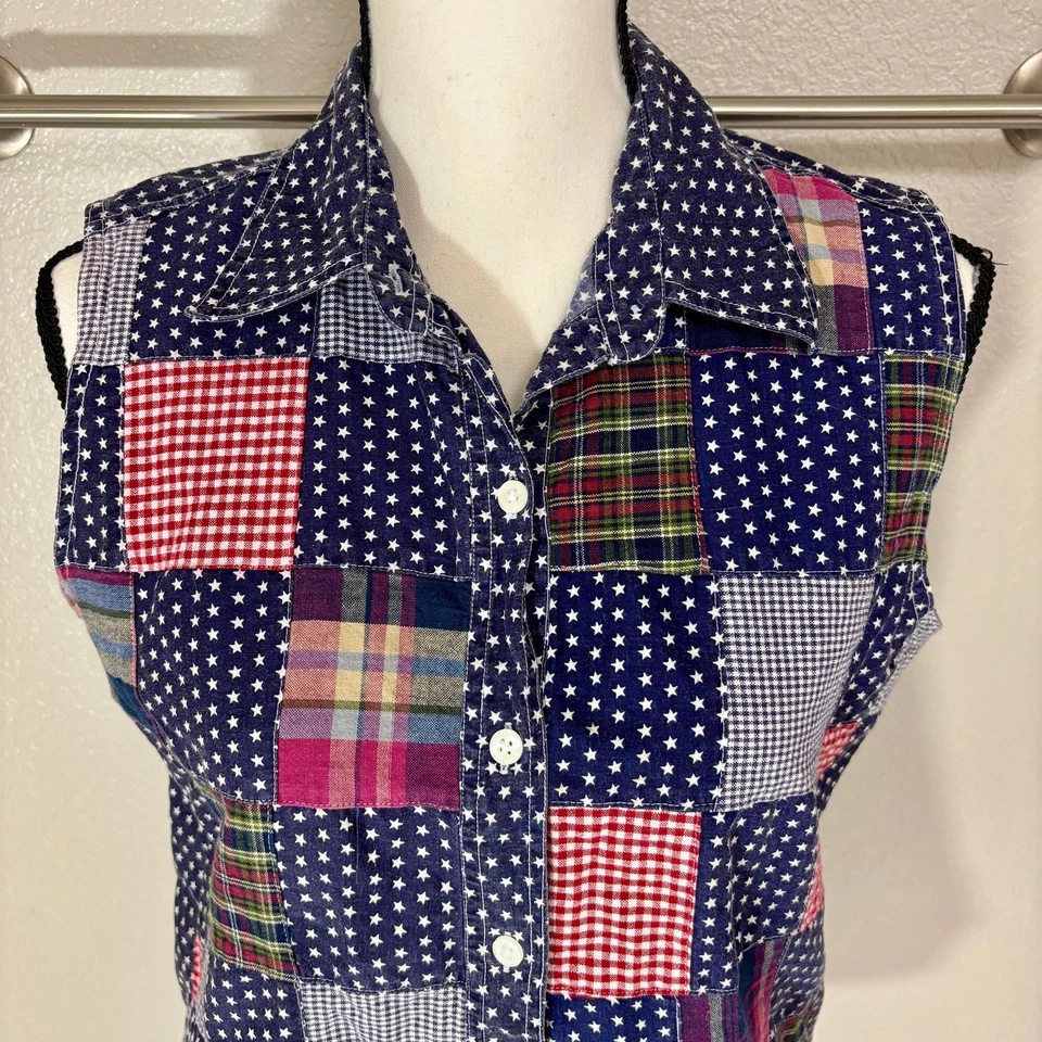 Blusa de Algodón Sin Mangas Americana Patrón Estrella y Cuadros Mediana M Foto 4 de 4