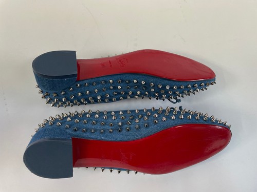 Christian Louboutin Sweetie Jane Spikes Denim Ballet Flats Size 38 1/2 - Picture 6 of 10