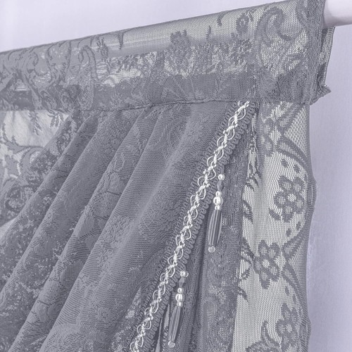 Vintage bestickt Wasserfall Spitze Fenstervorhang Swag Volant mit Perlen Quasten - Bild 43 von 76