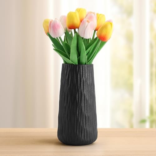 Ceramic Vase for Home Decor, Black Vase for Decor, Modern Art Texture Flowers - Picture 1 of 7